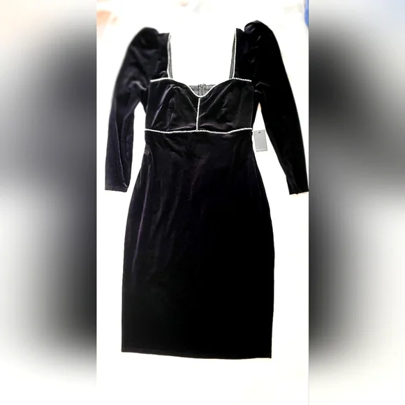 NWT! Eloquii Black Velvet and Pearl Women's Embellished Sweetheart Dress… - Picture 1 of 10